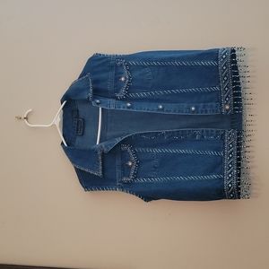 New Direction size Large beaded denim vest